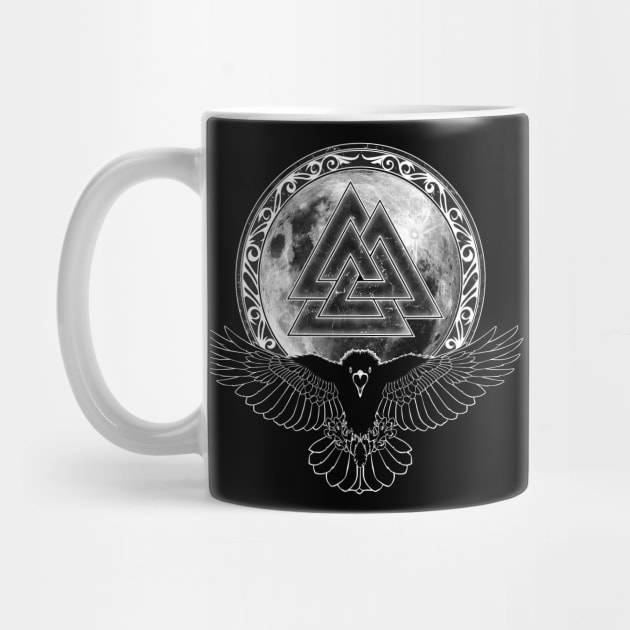 Viking Raven, Moon and Valknut Symbol by NicGrayTees